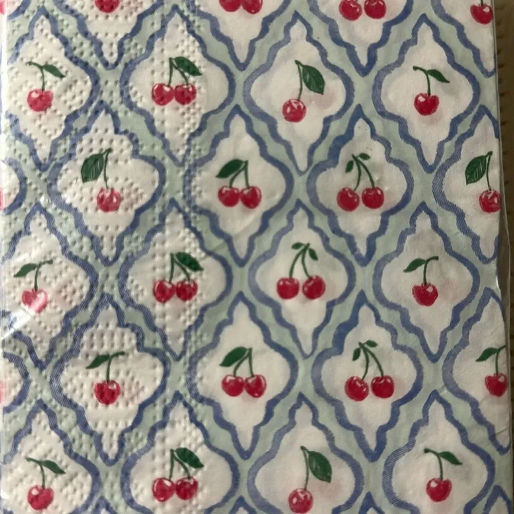 nicole miller Home 40 x 1pk Guest Paper Towel Napkins White Blue Cherry Trellis
